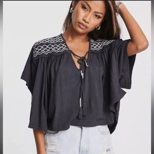 Free People Black Embroidered Top
